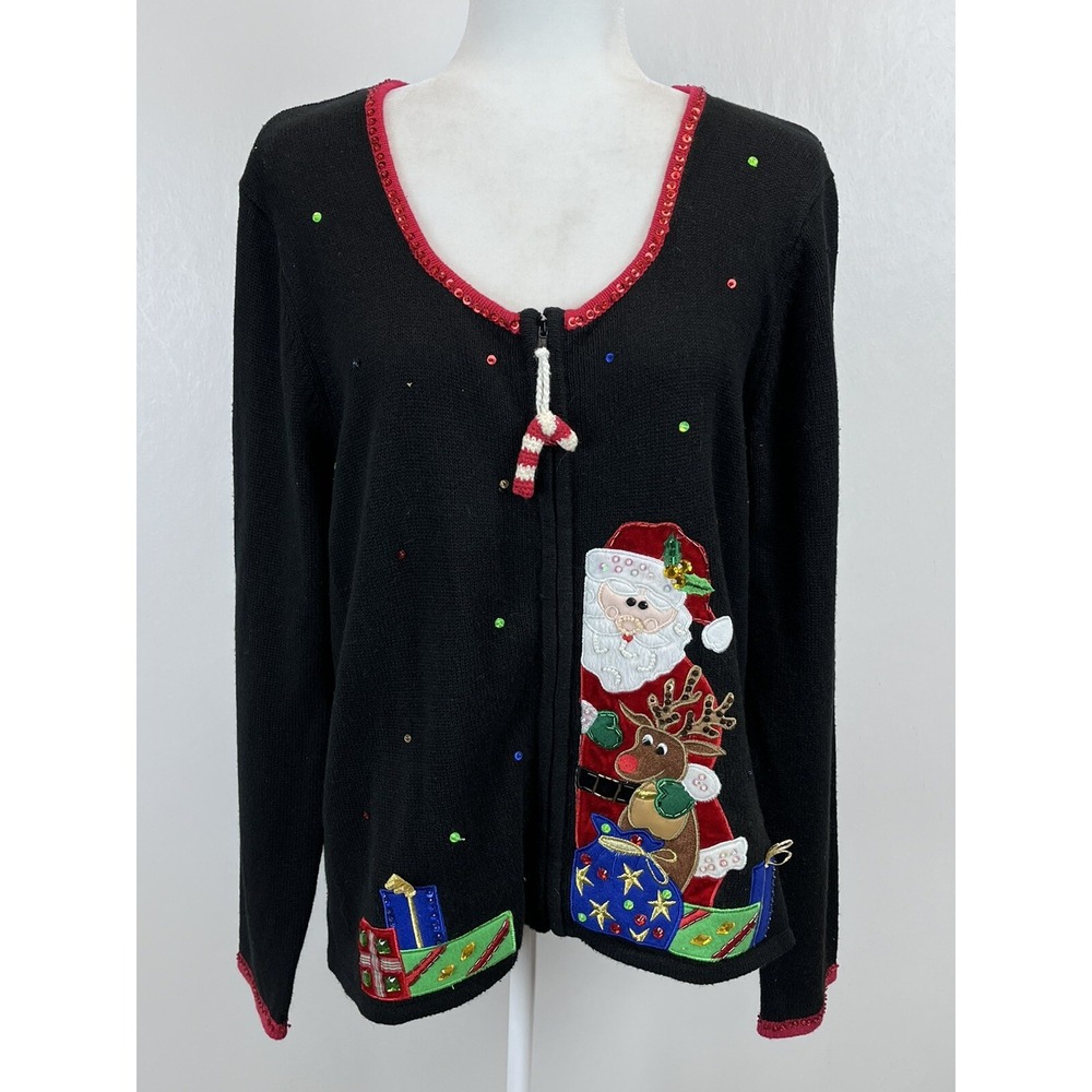 NEW!Vtg Heirloom Collectibles Christmas Cardigan Sweater Sz XL *flaw* Santa Ugly